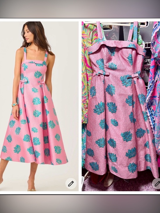 Lilly Pulitzer Dresses & Skirts - Lilly Pulitzer Rissy Floral Midi Dress with Teal Leaf Motif SZ 10